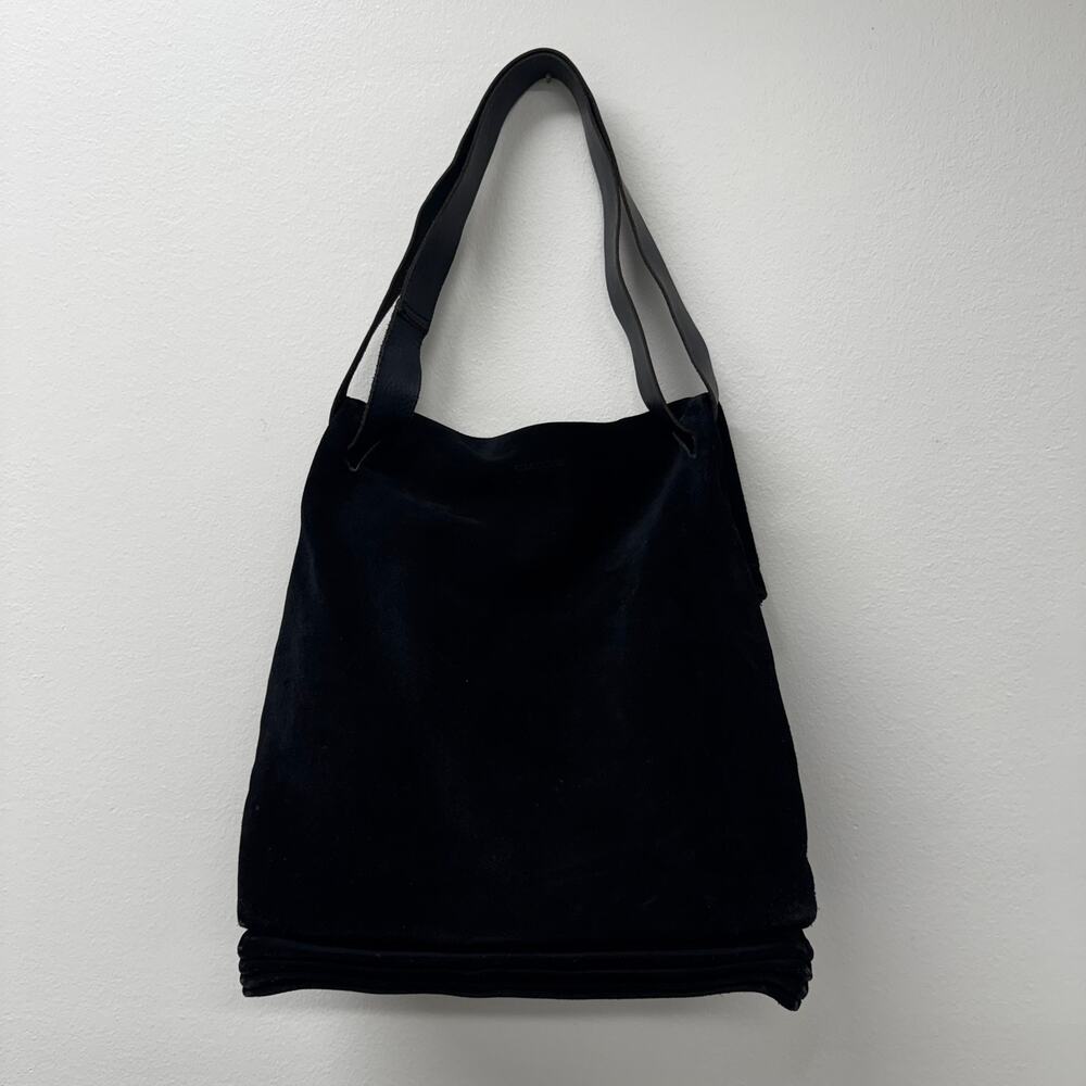 Vintage Romeo Gigli Black Suede Leather Shoulder Bag Italy Oversized Tote